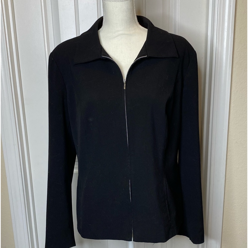 Geoffrey Beene Sport Womens Jacket Size 14 Stretch Black Front Zip Long Sleeve